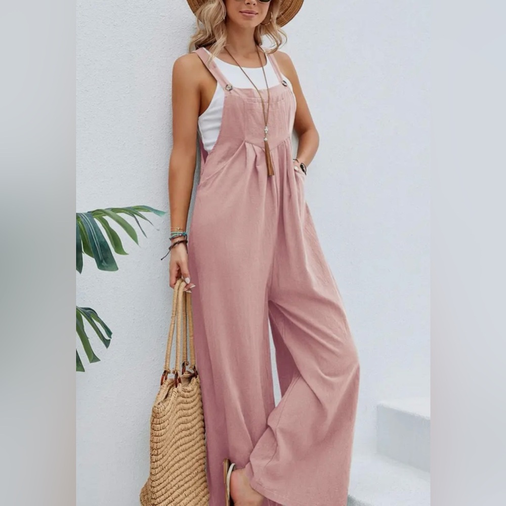 Private Label Dusty Rose Wide-Leg Linen-Blend Jumpsuit